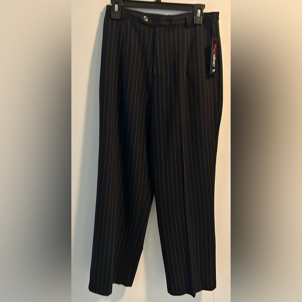 Pantology Petite Dress Pants Womens 12P Black Pinstripe Career Slacks NWT